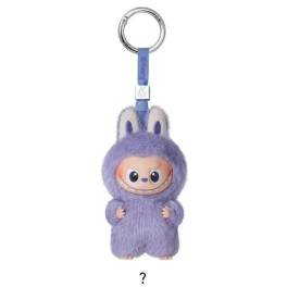 Purple plush character keychain with a metal ring