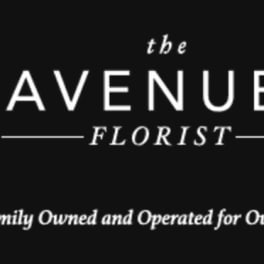 Black logo card for Avenue J Florist with white text