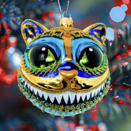 Cheshire Cat Ornament - Teal & Orange