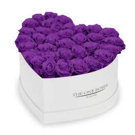 Heart-shaped box of purple roses