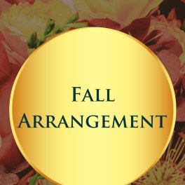 Fall arrangement text over a background of autumn flowers