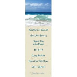 Ocean-themed bookmark with a wave image and inspirational advice text.