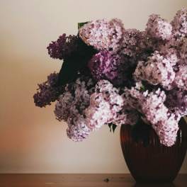 Lilac bouquet in a dark vase