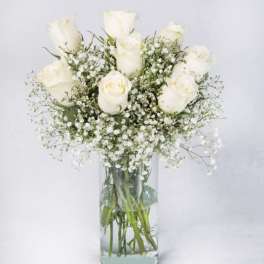 White roses with baby breath