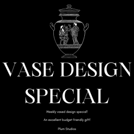 Black poster with a vase illustration and the words "VASE DESIGN SPECIAL"