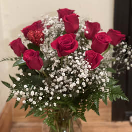 Dozen Red Roses with Babies Breath