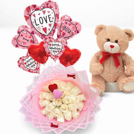 White Bouquet , mini Teddy & I love balloon Bouquet