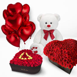 Luxurios Heart Boxes , balloon Bouquets & super big Teddy