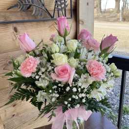 Pink And White Rose Bouquet With Carnations