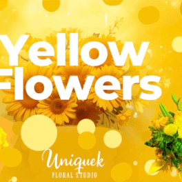 Graphic collage of yellow roses and daisy-style blooms with bold text reading Yellow Flowers.
