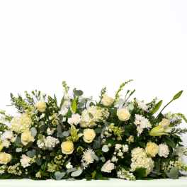 Our Gentle Thoughts Collection: Full Casket Spray in White Blooms