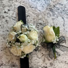 White Rose Corsage and Boutonniere Set