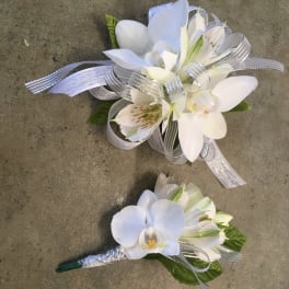 White Orchid Corsage and Boutonniere Set