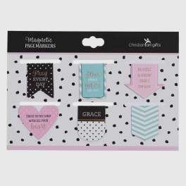 Pack of six magnetic bookmarks with Bible verses in pastel and black designs