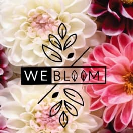 Close-up of white and pink flowers with a Webloom logo overlay