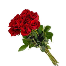 Bouquet of red roses with green leaves