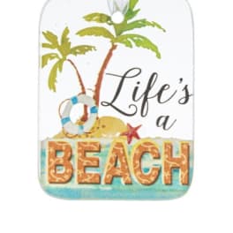 Rectangular beach-themed hanging ornament with palm trees and 'Life's a Beach' text