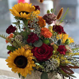 Fall Gourd W/ Sunflowers & Roses