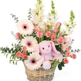 TINY PINK BLESSING BASKET OF FLOWERS
