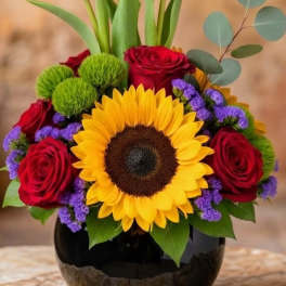 Sunflower, Roses & Tulips Arrangement – Same Day Delivery San Antonio