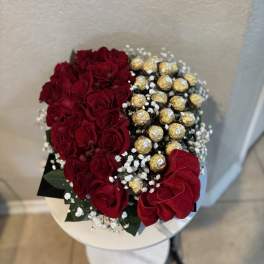 Luxury Red heart roses and Ferrero Bouquet