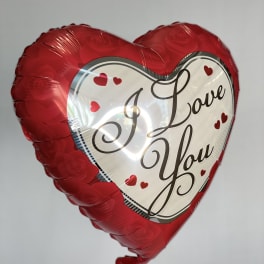 Heart-shaped red balloon with "I Love You" text