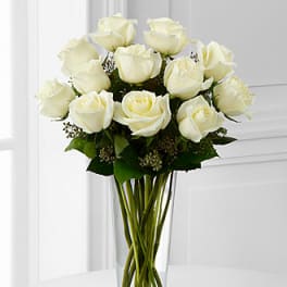 Dozen Long Stem White Roses by BloomNation™
