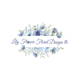 Floral gift card design with blue and white flowers framing cursive text on a green background