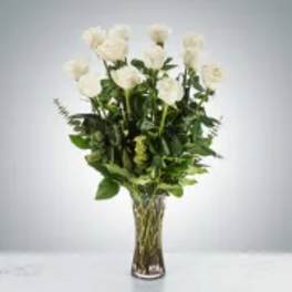 Dozen Long Stem White Roses by BloomNation™