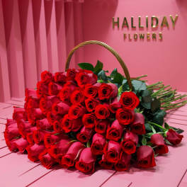 100 Red Roses in a Basket