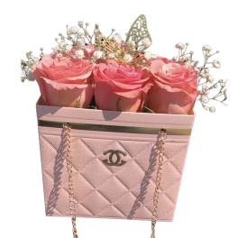 Pink Chanel inspired rose chain bag