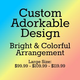 Text on a pastel rainbow background reads Custom Adorkable Design.