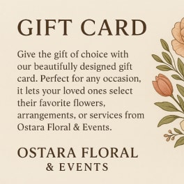 Gift card with illustrated flowers and Ostara Floral & Events text