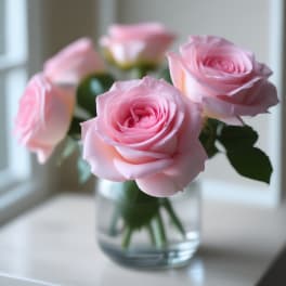 Pink roses in a clear glass vase