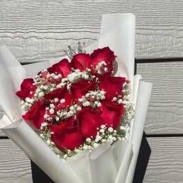 layered roses in white wrap