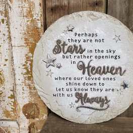 Round memorial plaque with a star quote about loved ones in heaven