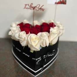 Heart red roses and white roses