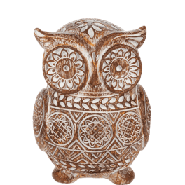 Decorative owl figurine with carved floral patterns