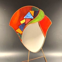#A050 - Bright Orange Mosaic Face Mirror #1
