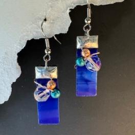 #A075 - Cobalt Blue Stained Glass Earrings