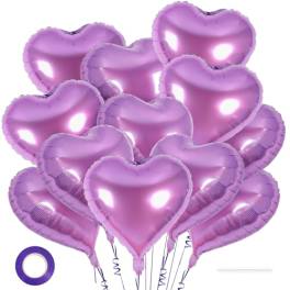 Cluster of metallic purple heart-shaped balloons