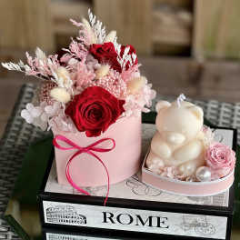 Bloom and Bear: Preserved Floral Gift Set with Teddy Bear Candle