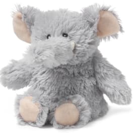 Gray plush elephant toy with pink inner ears and feet