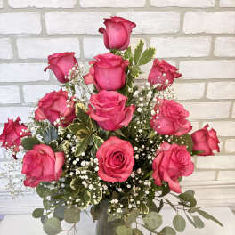 Hot Pink Dozen Roses