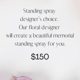 Text for a memorial standing spray with pink and white flowers around the border
