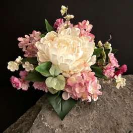 #A080 - White Peony & Pink Hydrangea Silk Floral Bouquet