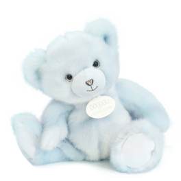 Light blue plush teddy bear with a tag