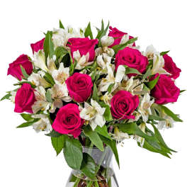 Hot Pink Roses & White Alstroemeria