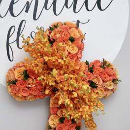 Orange Roses and Orchids Cross