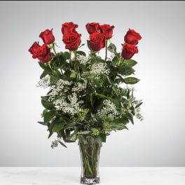 Dozen Long Stem Roses with Baby's Breath by BloomNation™